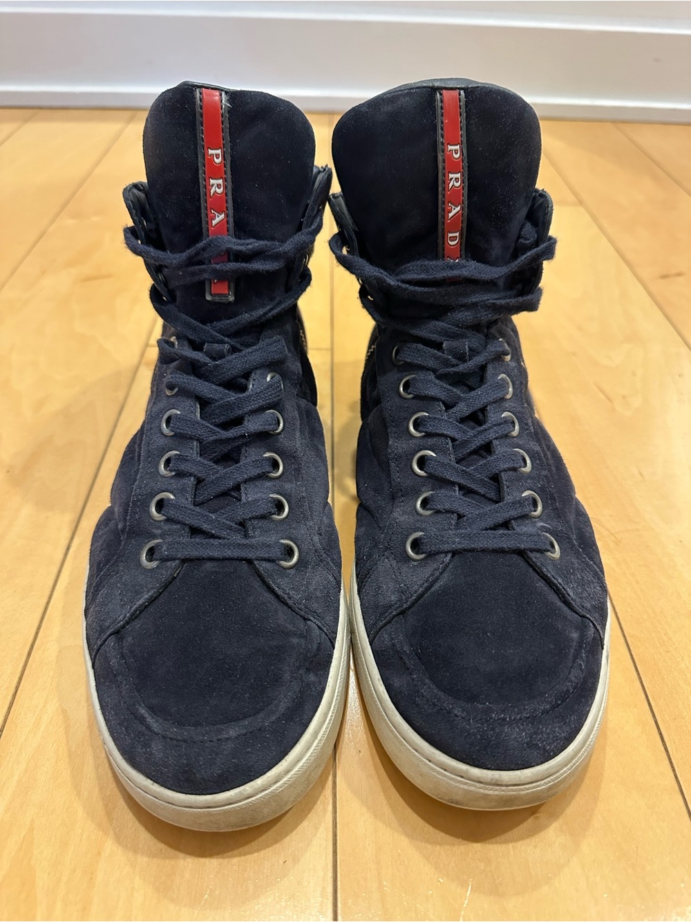 Prada Navy Suede High-Top Sneakers, vintage.